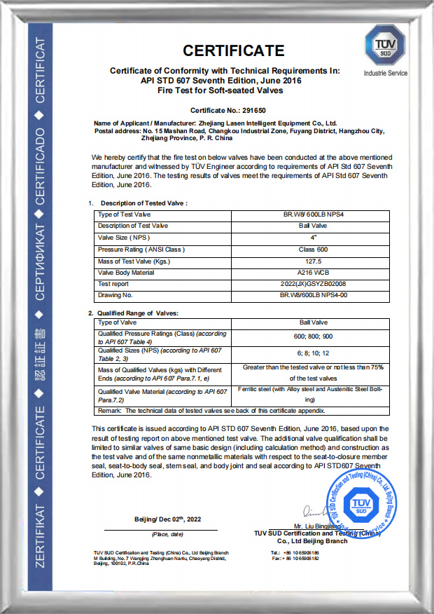 API607 Ignis Certification（BR.W8/600LB NPS4）